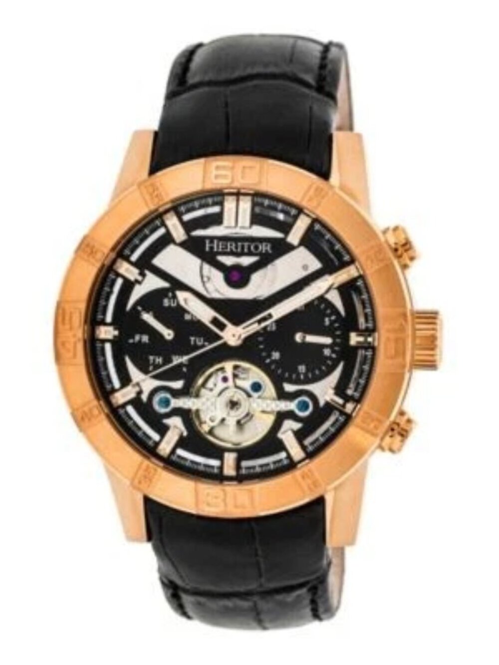 Heritor Hannibal Men's Rose Gold/Black Semi-Skeleton Watch HR4106 44mm